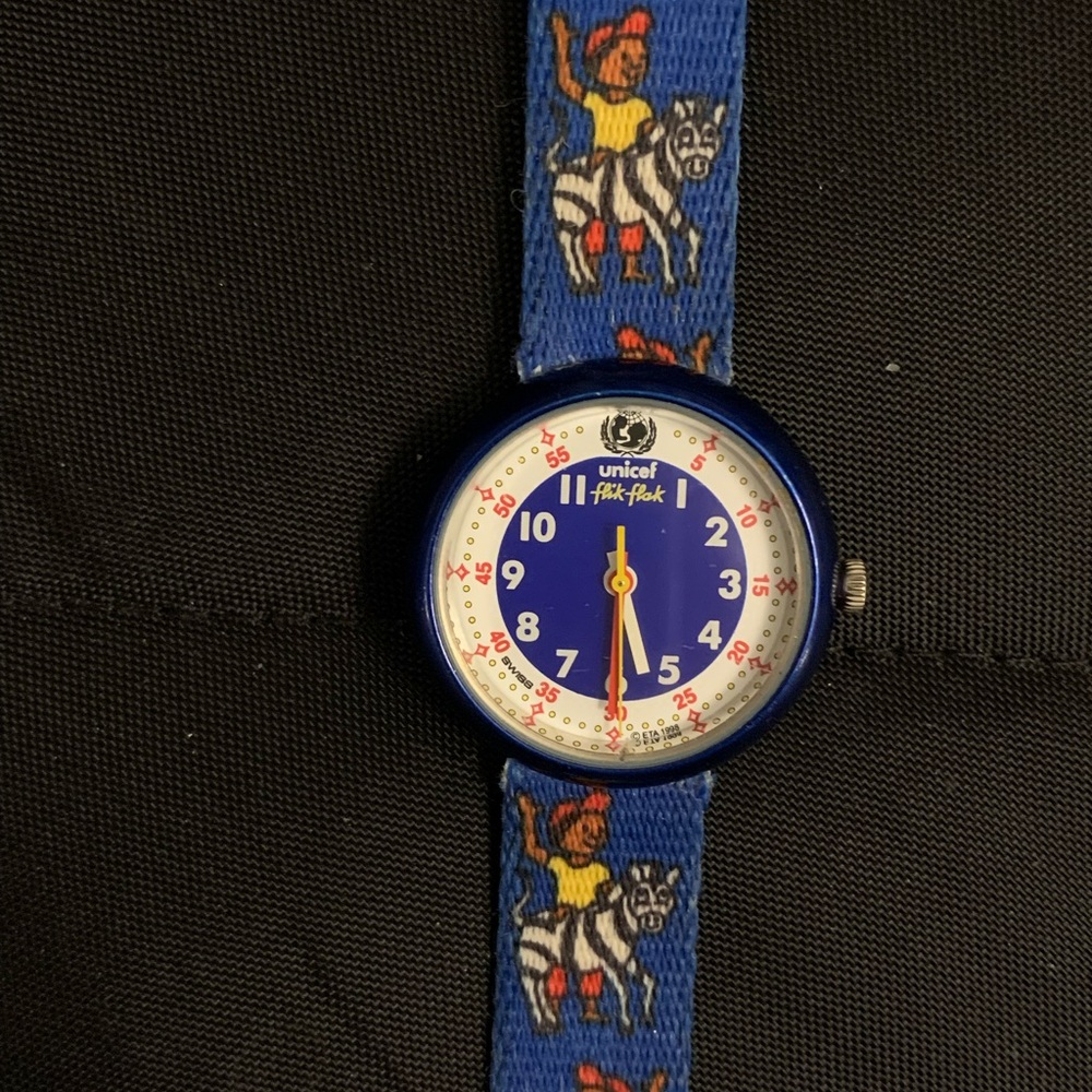 Collectible 1998 UNICEF Flik Flak Swiss Watch African Human Rights Vintage RARE